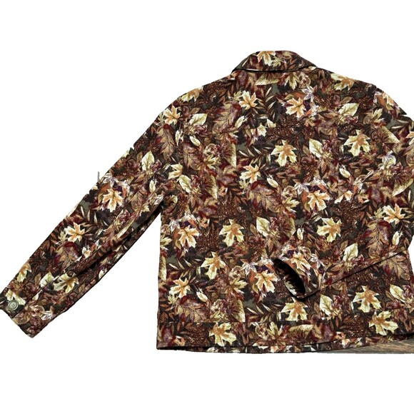AUTUM LEAVES CHRISTOPHER BANKS Faux Suede JEAN JACKET Stretch Brown Orange PM - Picture 7 of 7